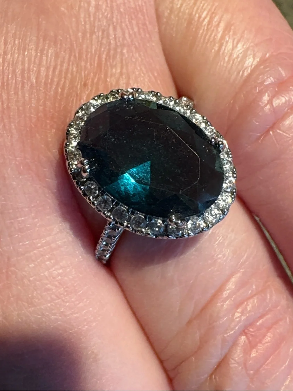 Princess Diana Style .925 Sterling Silver IBlue Topaz Oval Halo Ring 10